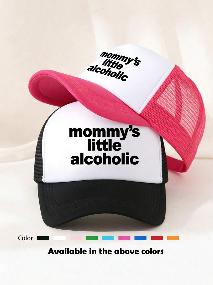 1pc Unisex Funny Letter Print Color Block Mesh Trucker Hat, Breathable Casual Summer Sun Hat, Suitable For Daily Outdoor Wear - G - View 1