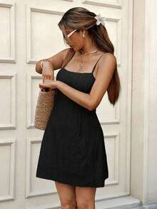 Vestido camisola con recogido en la cintura, tela con textura de jacquard, vestido casual, elegante y de resort para mujer. Vestidos de verano, vestidos de graduación, atuendos d - Negro 2 - Ver 1