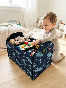1pc Compartment Storage Box, Laundry Basket, Large Capacity Foldable Cartoon Universe Pattern Printed Foldable Storage Box With Divider, Suitable For Nursery, Bedroom, Baby Clothes, Under Bed, Baby Toys - Multicolor - View 5