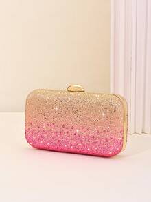 Bolso de noche con carcasa dura y brillo degradado con pedrería, adecuado para bodas, bailes de graduación, banquetes, fiestas de cóctel y celebraciones festivas, elegante para fiestas - Rosa - Ver 6