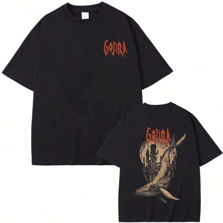 Camiseta Gráfica Vintage de Rock de la Banda de Metal Francesa Gojira, From Mars To Sirius Flying Whales, Moda Masculina y Femenina, Ropa Urbana de Talla Grande QUVM - Negro - Ver 1