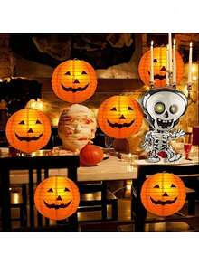 5 pièces Lanternes en papier citrouille d'Halloween, lumières de citrouille pour décoration de jardin extérieur, arrangement de scène détachable, lanternes en papier effrayantes pour Halloween et Thanksgiving, décoration suspendue pour jardin, arbre et cour, lanternes en papier citrouille pour farces, lanternes citrouille orange, décoration de fête d'Halloween, lanternes en papier suspendues intérieur/extérieur (sans lumières) - Multicolore - Voir 7