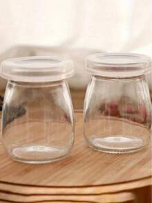 7 piezas Frascos de vidrio transparente reutilizables con tapas de PE, contenedores de almacenamiento redondos con tapa abatible, perfectos para la organización de la cocina, adecuados para la cocina del hogar y la preparación de comidas - transparente - Ver 2