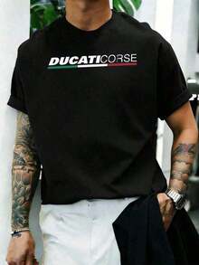 Black Cotton T-Shirt With The DUCATI Corse Logo. 100% Cotton, Loose And Comfortable Fit. Urban Hip-Hop Style. Artistic Print. - 黑色 - 查看 2