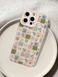 Floral Checkerboard Patchwork Floral Flower Print Pattern Liquid Silicone Mobile Phone Case Full-Body Protection Shockproof Anti-Fall TPU Soft Rubber Case Compatible With IPhone &Compatible With Samsung Galaxy - Multicolor - View 1