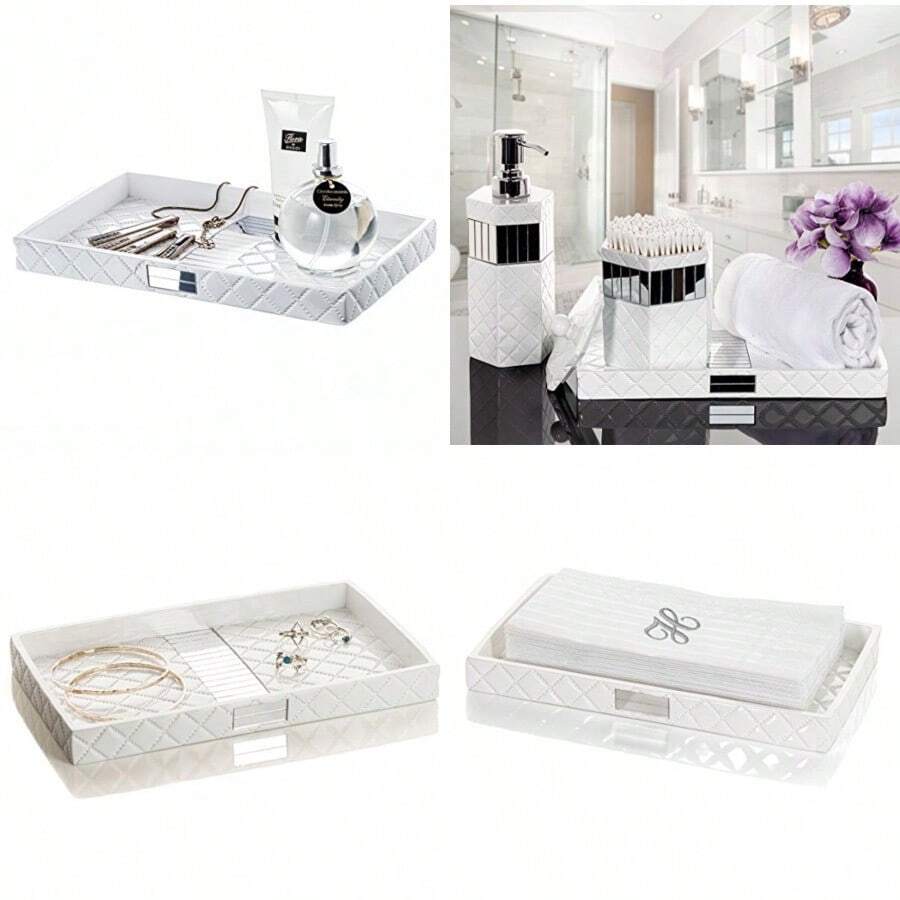 Quilted Mirror Vanity Tray 10.1Ó x 6.1Ó x 0.9Ó Ð Decorative Cosmetics Organizer- Durable Resin- Best Bathroom Trays for Arranging Perfume/ Jewelry/ Makeup- Elegant Bathroom Accessories - Espejo acolchado - Ver 1