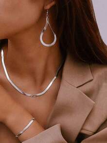 2pcs/Set Double Layer Snake Bone Chain Necklace, Gold Color, Simple & Versatile Long Necklace For Women, Suitable For Daily Wear And Party - Silver - View 6