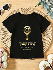 Camiseta informal de manga corta y cuello redondo para niña suave con estampado de globo dorado, ideal para primavera y verano.White - Negro - Ver 3