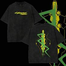 Camisetas de hombre de algodón, album del Mundial 2026, Cyberpunk Sandevistan Netrunner, Camiseta, Sudadera con capucha y Sudadera, Spinal Tattoo EdgeRunners, Camiseta unisex de algodón pesado lavado, Gamer Cyberpunk 2077 Streetwear. Mundial 2026 cruz azul. - Negro - Ver 1