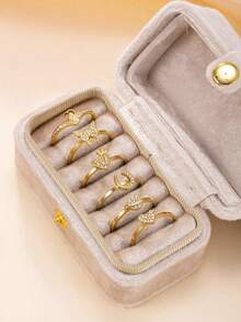 6 piezas Anillos ajustables de acero inoxidable decorados con rhinestones con diseños de corazón, mariposa y planeta, adecuados para uso diario o para fiestas de mujeres - anillo - Ver 2