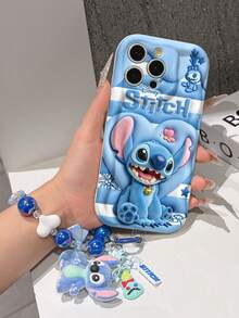 Disney Has Authorized, Phone Case - Chain Set, The Stitch Lilo & Stitch 3D Phone Case Plus A Silicone 3D Stitch Bracelet With Metallic Ring Removable Bracelet, Stitch And Angel Pattern, Compatible With Iphone17/16/15/14/13/12/11/XS/XR/X Plus Pro Max, A Stylish Cartoon Phone Case, The Perfect Gift Choice, Phone Protection, Durable Phone Cover, Great Gift For Friends And Family. - trắng - Xem 4