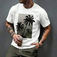 Camiseta de manga corta con estampado de palmeras con - Blanco - Ver 1