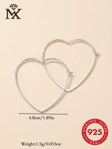 SYMFNY 1 Đôi bông tai hình trái tim bằng bạc sterling 925, kiểu dáng tối giản với bề mặt nhẵn mịn, thích hợp đeo hàng ngày hoặc làm quà tặng ngày Valentine cho nữ. - Bạc - Xem 4