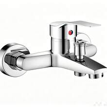Grifo de baño de pared de aleación de zinc con doble salida y una sola manija para agua caliente y fría, color negro - grifo de bañera - Ver 4