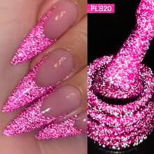 FOUR LILY 1 Bottle Bright Pink Fluorescent Reflective Glitter Gel Nail Polish, 10ml Fluorescent Color Shiny Glitter Dark Laser Gel Nail Polish, Suitable For Summer Nails, Semi-Permanent Soak-Off UV Gel Nail Polish, Nail Art DIY Home And Nail Salon - 玫紅色 - 查看 2