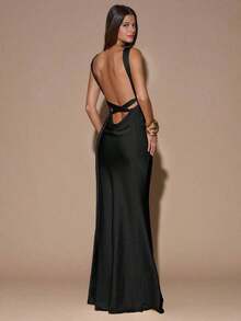 fsvsSHEIN  Vestido de tirantes con escote en V profundo y espalda descubierta, de unicolor amarillo/crema, de estilo minimalista y sexy, adecuado para fiestas, cócteles, ocasiones formales, dama de honor, cumpleaños, Navidad y casual de negociossdvs KE52 - Negro 3 - Ver 8