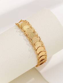 1 Peça Pulseira de Corrente Redonda Geométrica Vintage Dourada, Design Elegante para Mulheres, Uso Diário, Presente de Feriado, Acessório de Viagem - Ouro amarelo - Visão 4