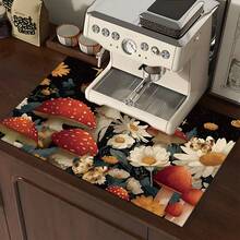 1pc Mushroom Pattern Printed Absorbent Dish Drying Mat, Dish Drying Mat, Espresso Machine Countertop Absorbent Mat, Sink Drain Mat, Soft Faucet Absorbent Mat, Sink Cup Mat, Kitchen Supplies, Bathroom Supplies - Multicolor - View 4