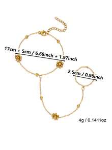 1pc Stainless Steel Non-Fading Flower & Bead Linked Finger Hand Chain, Minimalist Hand Harness Jewelry, Versatile For Daily Wear/Party/Date - Gold - View 5