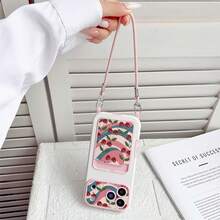 Vintage Asymmetrical Texture Cherry Print Card Holder Lanyard Shockproof Protective Phone Case, Compatible With IPhone 11/12/13/14/15/16/17 Series Pro/Pro Max - Mixed Colors 1 - View 4