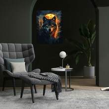 Pintura Acuarela de Lobo bajo la Luz de la Luna 2D Plana, 1 Pieza - Arte Moderno de Lobo Enmarcado y Decoración de Pared Completa, Impresión en Lienzo Envuelto de 12x16 Pulgadas, Imagen de Lobo Aullando en la Noche para Dormitorio, Decoración de Oficina - Obra de Arte Elegante de Animal o Regalo, 2D - Enmarcado - Ver 2