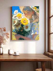 一套“花与女孩”DIY数码油画套装，成人艺术工艺品，无框油画套装，适用于卧室装饰和墙面艺术装饰，无需绘画基础，简单有趣的绘画方法，实现您的绘画梦想，沉浸在缤纷多彩的世界中，每一笔都是自我表达，为生活增添浪漫气息，是馈赠亲朋好友的最佳礼物，节日礼物，40*50厘米 - 多色 - 查看 5