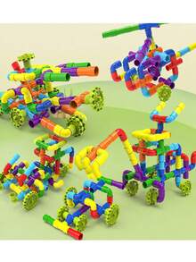 Children's Water Pipe Building Blocks Set, DIY Interlocking Plastic Tube Construction Toy, STEM Educational Sensory Puzzle Toy, Suitable For Toddlers Fine Motor Skills Development - 彩色 - 查看 1