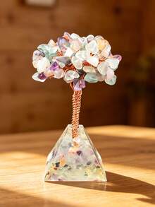 Natural Crystal Tree Resin Pyramid Base Decor, Lucky Tree Home Desktop Ornament, Spiritual Healing Gift - Resin Pyramid Tree - View 13
