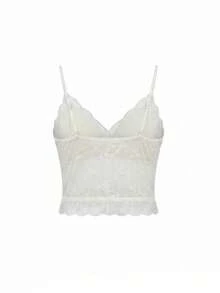 Áo hai dây ren có đệm mút, áo crop top ôm sát gợi cảm với phần lưng lưới, thích hợp mặc mùa hè, mặc lót hoặc mặc ngoài. - Màu be - Xem 10