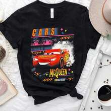 Disney Cars Lightning McQueen Race Ready Tee WDW Magic Oversized Ultra Loose 100% Cotton For Women, Cute Cartoon Print Great For Gifts & Daily Use - Black - View 1