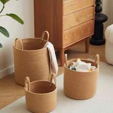 Natural Fiber Storage Basket, Laundry Basket, Woven Rope Basket Suitable For Clothes, Toys And Blankets, Farmhouse Style Suitable For Bathroom, Living Room, Shower Gift, Small/Medium/Large Size, Holiday Gift Idea - White - View 4