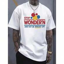 Camiseta gráfica divertida para hombre con diseño de una rebanada de pan con caras sonrientes y la frase "Deja de preguntarte y coge tu pan". - Blanco - Ver 2