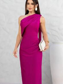 Elegant Women's Midi Dress For Parties, Weddings, Bridesmaids, Graduations, Luxury, Elegant, Formal And Evening Events. - 玫瑰紅 - 查看 4