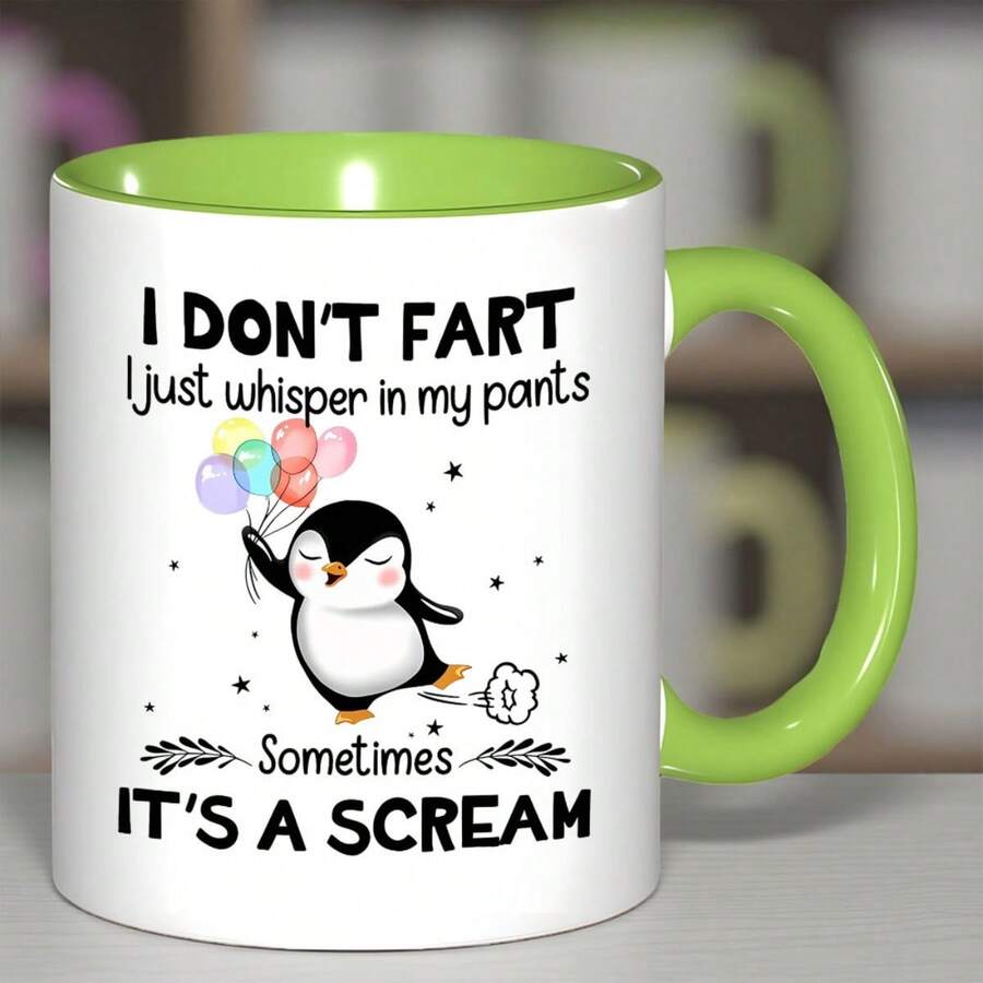 [24-Hour Shipping Within Mexico] Double-Sided Ceramic Mug Penguin Whisper 11oz Ceramic Mug - Fun Design "My Stomach Doesn't Hurt, I Just Whisper" With Cute Penguin Balloons, Reusable Thermal Mug For Coffee Or Tea, Perfect Gift For Penguin Lovers, Family And Friends. - 6 - 查看 1