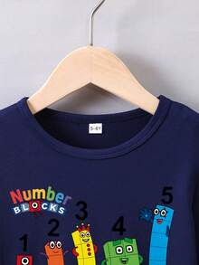 Camiseta de verano de manga corta para niño con estampado de "figura de número de bloque de dibujos animados" - Blanco - Ver 3
