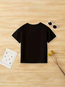 Casual T-Shirt For Girls With Butterfly, Heart And Flower - 黑色 - 查看 2
