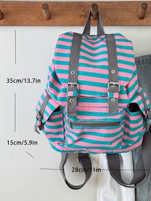 1 pieza Mochila a rayas de gran capacidad y bolsillosúltiples, de estilo minimalista - Multicolor - Ver 11
