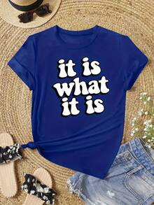 Women's Casual T-Shirt, Modern Print, Letters, Pretty, Base Layer, Everyday Wear - 黑色 - 查看 4