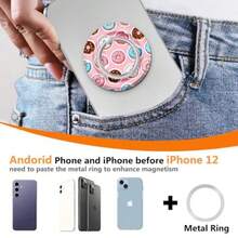 Soporte magnético para anillo de teléfono MagSafe, imán de rotación de 360 grados, agarre para teléfono celular, diseño de dona, soporte para anillo de dedo para smartphone - Globo colorido - Ver 4