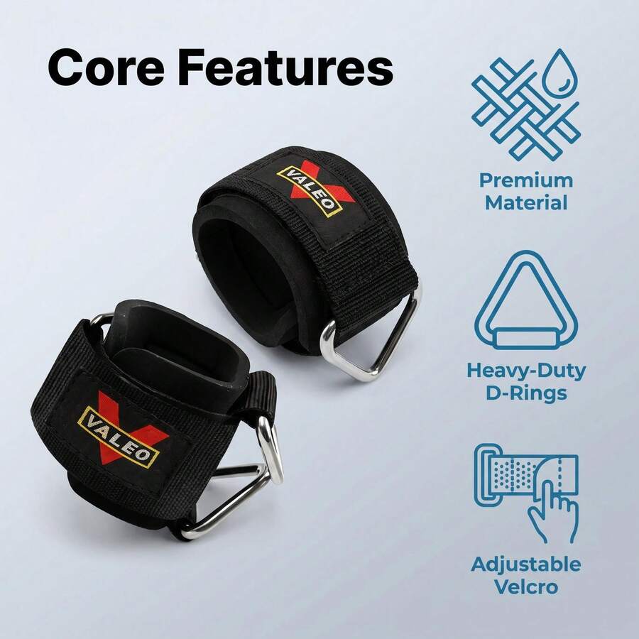1 Pair Ankle Training Strap, Thick Sponge Ankle Support, Suitable For Squat Rack Rope Leg Training, Anti-Chafing Durable, D-Ring Fixed, Unisex Fitness Accessory - Black - View 1