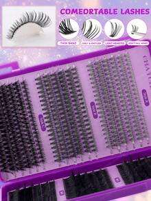 CMAYOME 648/684/720片 D捲度大容量DIY假睫毛套組，8-16mm 10D-150D 長效蓬鬆濃密睫毛簇，自然/華麗眼妝，適合初學者與日常使用，婚禮、旅行、派對、度假 - 彩色 - 查看 7