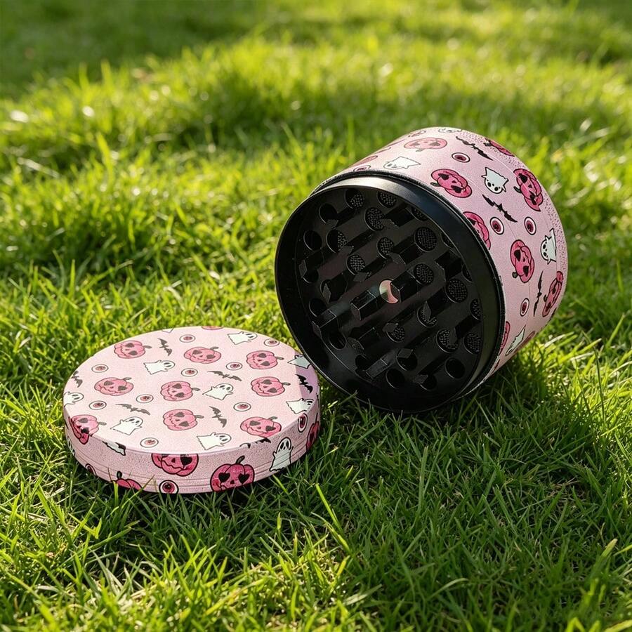 1PC, Girly Halloween Theme Metal Grinder Pink Pumpkin Ghost Design Niche Personalized Portable Shredding Tool Smoking Accessory - View 1