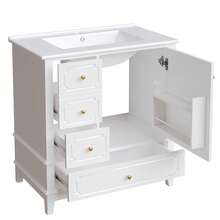 76.5 Cm Bathroom Vanity Unit With Ceramic Basin And Gold Handles – Antibacterial, With Overflow And Ample Storage – White - White - View 8