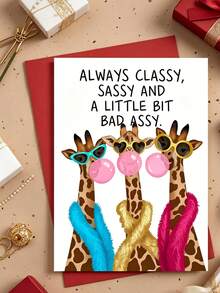 2 Sets Of Fun Greeting Cards, Fashionable Giraffe Cartoon Illustration, Including Greeting Cards And Envelopes. Suitable For Theme Parties, Birthday Gifts, Daily Gifts Between Friends, Class Reunions, For Best Friends, Sisters Or Female Friends - One Size Fits All - View 2