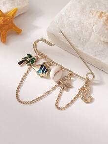 1pc Summer Vacation Ocean Series Cute Niche INS Creative Versatile Fashion Olive Tree, Seahorse, Tropical Fish, Starfish, Shell Pendant, Brooch, Suitable For Women's Clothing, Backpacks, Beach, Parties, Bars, Perfect Gift For Vacation, Friends And Family, All Seasons, Casual, Commute, Daily Wear - Olive Tree/fish/starfish - View 5