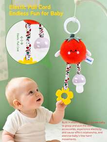 Juguete colgante de peluche con frutas y verduras para bebé, diseño de cordón elástico con sonido de sonajero y mordedor, decoración colgante para cochecito y asiento de coche, juguete de juego sensorial de educación temprana para bebés niños y niñas - Multicolor - Ver 4