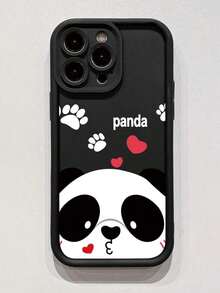 1 pieza Funda de teléfono mate negra antihuellas con diseño lindo de panda compatible con iPhone/ compatible con Samsung/ compatible con Xiaomi/ compatible con Infinix/ compatible con VIVO/ compatible con OPPO - Negro - Ver 3