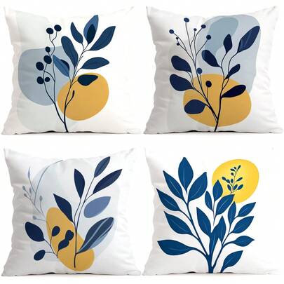 Conjunto de 4 capas de almofada com estampa floral abstrata boêmia, estampa em um lado, ideais para sala de estar, quarto, decoração de casa e todas as estações do ano.