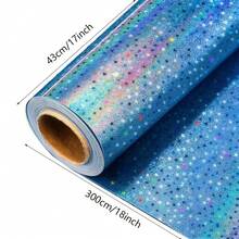 A Roll Of Blue Gradient Star Wrapping Paper, Featuring A Metallic Holographic Star Design. Suitable For Birthday,Graduation, Wedding And Baby Shower - Multicolor - View 6