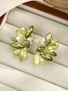 1 Pair Bohemian Alloy Rhinestone Inlaid Fashion Versatile Elegant High-End Luxury Exaggerated Earrings For Women - Mixed Green - View 4
